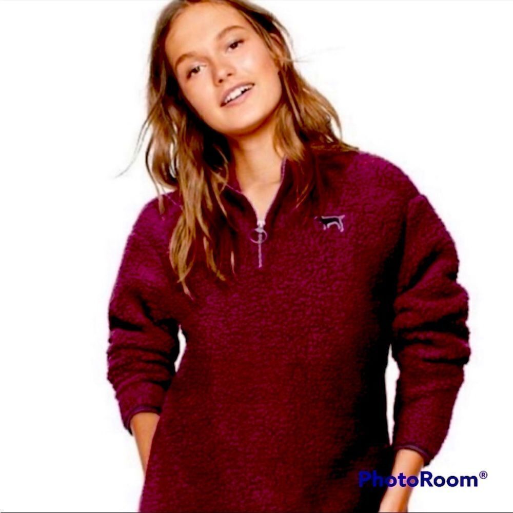 Victoria’s Secret PINK burgundy 1/4 zip Sherpa pullover